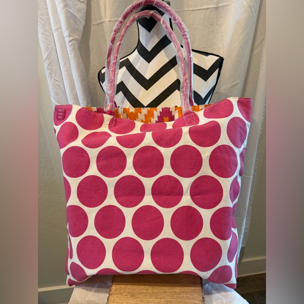 Pink Polka Dot Reversible Tote Bag
